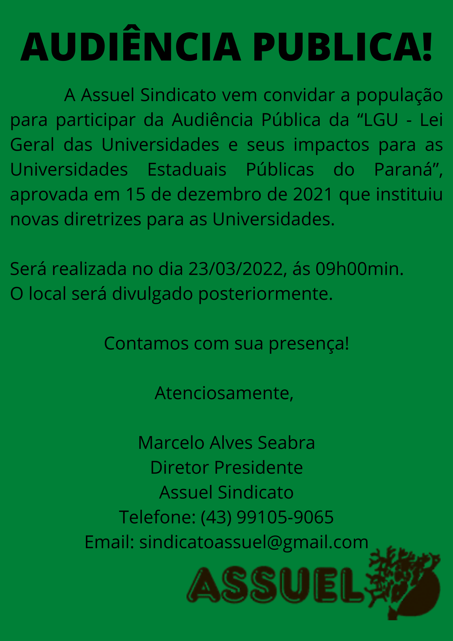 AUDIÊNCIA PÚBLICA!